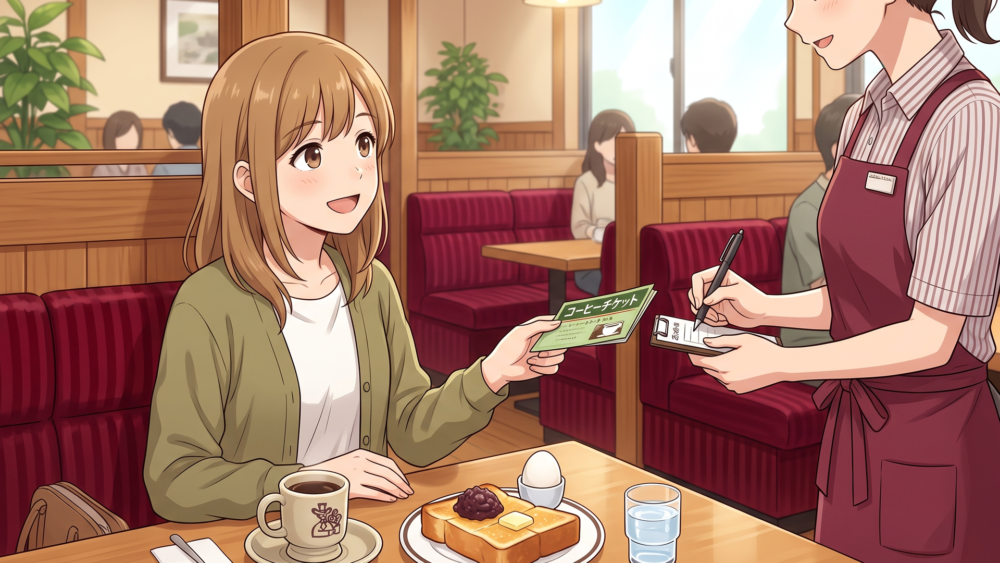 コーヒーチケットを使って注文するコメダのモーニング