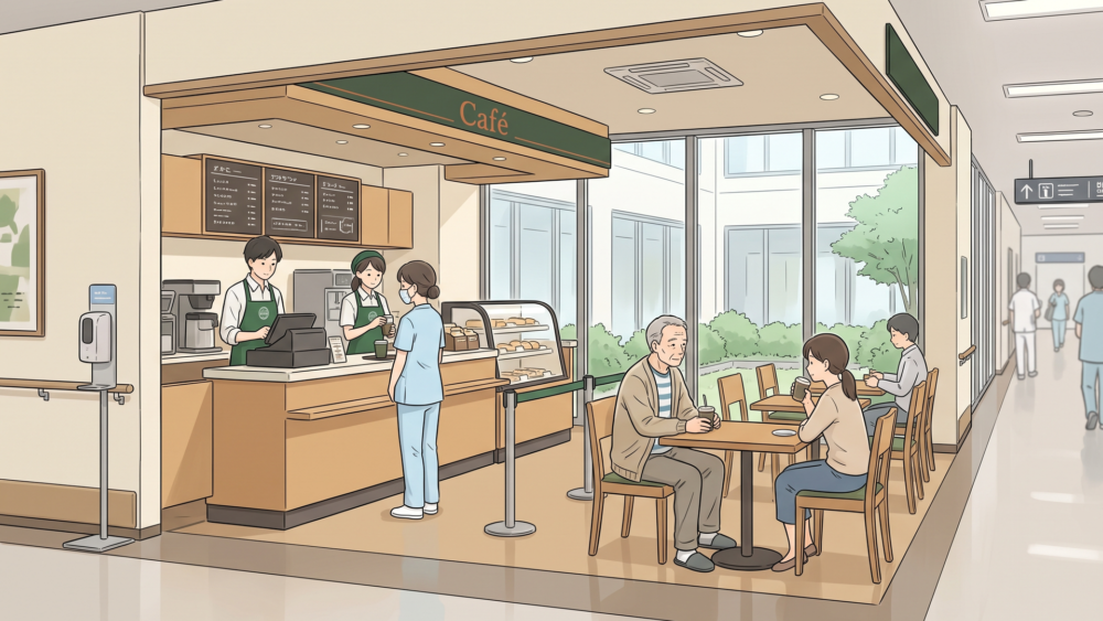 病院内の落ち着いたタリーズコーヒー店舗