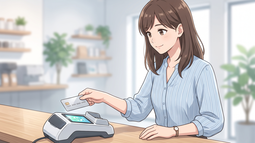 クレジットカードを決済端末にかざすタッチ決済の場面