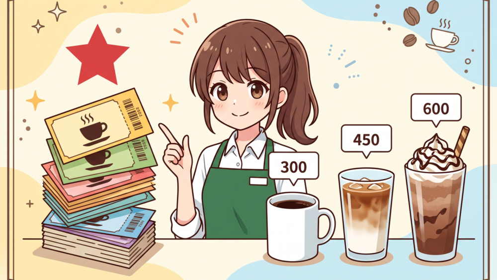 コーヒーチケットと価格の異なる対象ドリンクの比較