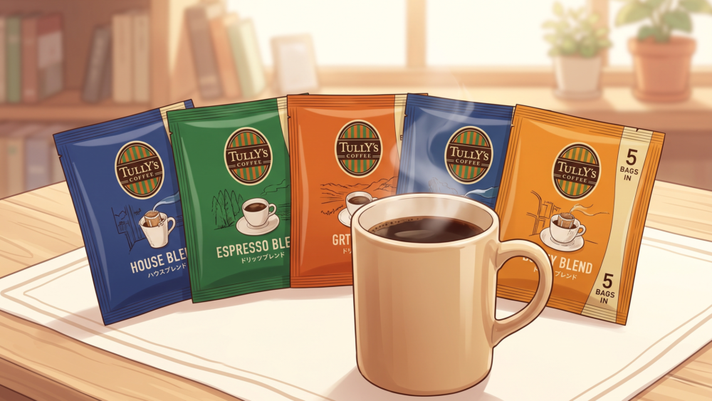 カップにセットした5袋入りタリーズドリップコーヒー