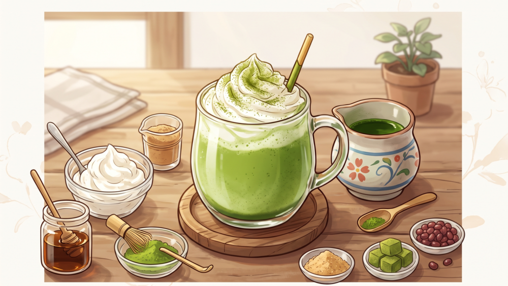 宇治抹茶ラテとホイップクリームや抹茶ショットのカスタマイズ材料